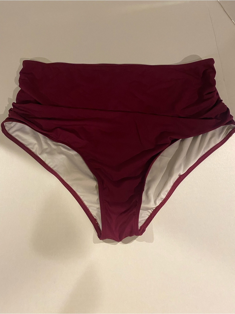 High-Waist Ruched Bikini Bottom in Deep Wine